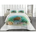 thumbnail image 2 of Ambesonne Ocean Quilted Coverlet 3 Pcs, Sea Turtles Underwater, Queen Size, Green Brown, 2 of 4