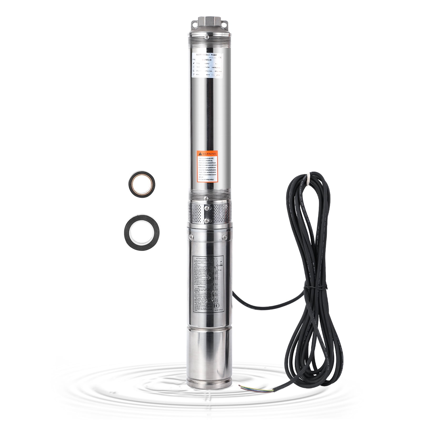 1HP Submersible Deep Well Pump – 27 GPM Stainless Steel Water Pump with Brass Check Valve, 10 ft Power Cord, 4" Deep Well Pump for Irrigation, Farm, Industrial & Home Water Supply