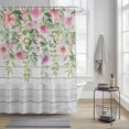 thumbnail image 3 of Spring Pink Flower Shower Curtain, Eucalyptus Leaf Wildflower Wood Grain Waterproof Shower Curtain Set with 12 Hooks Lightweight Bath Curtains Fabric Bathroom Decor 60x72 Inches, 3 of 9