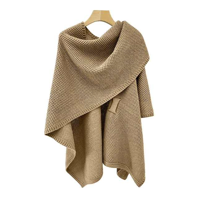 DPTALR Womens Solid Large Front Sweater Knitting Design Hollow Out Feel Wrap Topper Knitted Elegant Shawls Cape For Fall Winter