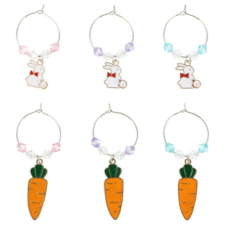 

6pcs Party Wine Glass Charms Rings Easter Bunny Rabbit Glass Drink Markers Tags