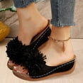 thumbnail image 3 of Rokment Floral Platform Wedge Dress Slippers Sandals for Women Bohemian Leather Open Toe Chunky Heeled Slides Orthopetic Dressy Slip on Bride Wedding Black Size 7.5, 3 of 6