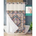 thumbnail image 2 of No Hook Shower Curtain with Snap in Liner, Ethnic Style Retro Abstract Navy Blue Persian Pattern Hotel Shower Curtains for Bathroom, Washable Shower Curtain Liner Set with Mesh Top Window, 36"x78", 2 of 6