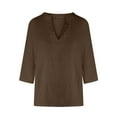 thumbnail image 4 of BLTIBY Womens 3/4 Sleeve Shirt Spring Fall Solid Color V Neck Blouse Fashion Lightweight Casual Loose Tops Brown L, 4 of 5