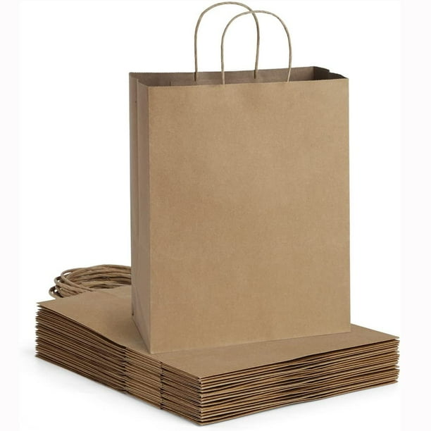 BagDream 10x5x13 Brown Paper Gift Bags with Handles, 100Pcs Large Kraft