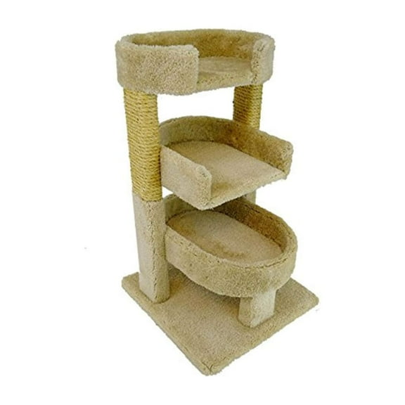 New Cat Condos 110112-Beige Round 33" Triple Cat Perch - 19.9 x 19.9 x 31.9-Color:Beige