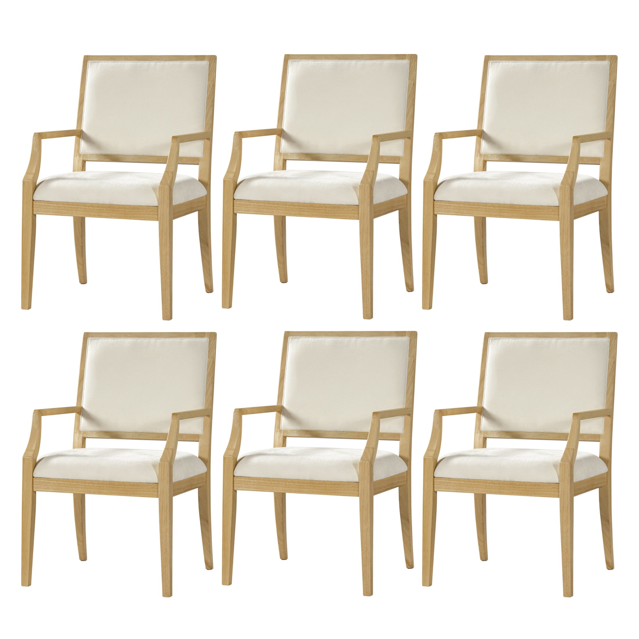 Christopher Knight Home Modern Upholstered Arm Dining Chairs, Rubberwood Frame, Beige+Natural, Set of 6