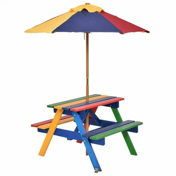 Children's Outdoor Picnic Table and Bench Set with Removable Umbrella for Four