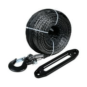 Astra Depot 95' x 3/8" Black Synthetic Winch Line Cable Rope 20000 lb w/ Clevis Hook + 10" Aluminum Hawse Fairlead for Jeep SUV ATV UTV Truck