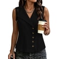 thumbnail image 2 of Womens Button Down Vest Lightweight Sleeveless Vest Button Down Travel Lightweight Vest for Women Vintage Fitted Waistcoat Business Style Black XL, 2 of 8