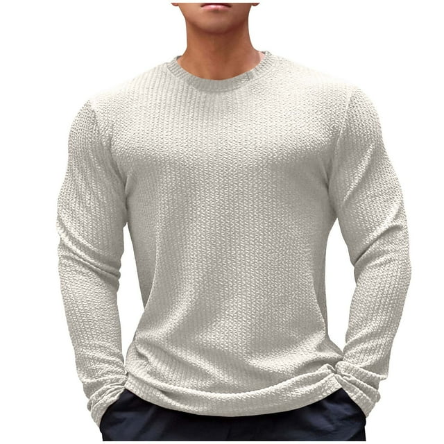 vdgthytj Long Sleeve Shirts for Men Fall Big and Talls Crewneck Slim Tops Comfy Soft Base Layer Pullover Work Tees