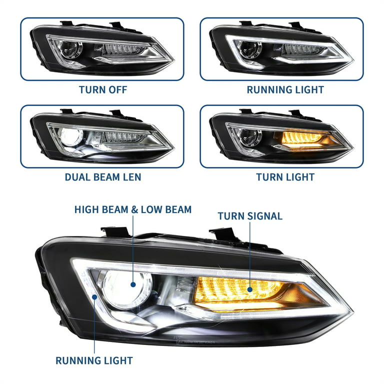 Beam Headlights With DRL Sequential For Polo 2011-2017 - Walmart.com