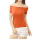 thumbnail image 5 of INSPIRAR CHIC Blusa de Mujer de Manga Corta Off the Shoulder de Longitud de Cadera Sólida XL Naranja, 5 of 7