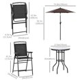 thumbnail image 3 of Outsunny 4 Piece Patio Bar Set, Sling Folding Outdoor Furniture with Brown Umbrella for Poolside, Backyard and Garden, Black, 3 of 9