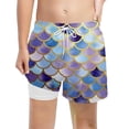 thumbnail image 4 of VNKIDY Boys Trunks Kids Summer Scale Pattern Print Loose Fit Beach Shorts Elastic Waisted Drawstring Breathable Swim Shorts For Beach Casual Wear Versatile Bottoms Purple 13-14 Years, 4 of 4