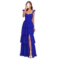 thumbnail image 1 of Vestido de dama de honor con volantes escalonados y tirantes finos de chifón, 1 of 7