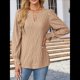 thumbnail image 5 of Camisa Formal Informal de Larga para Mujer, Estilo Ejecutivo, con Escote en V, para Trabajo, Moda de Otoño Caqui L, 5 of 7
