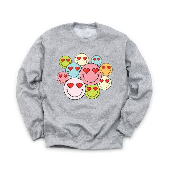 Smiles with Heart Eyes Valentine's Day Unisex Gray Sweatshirt Cute Love Holiday Sweater