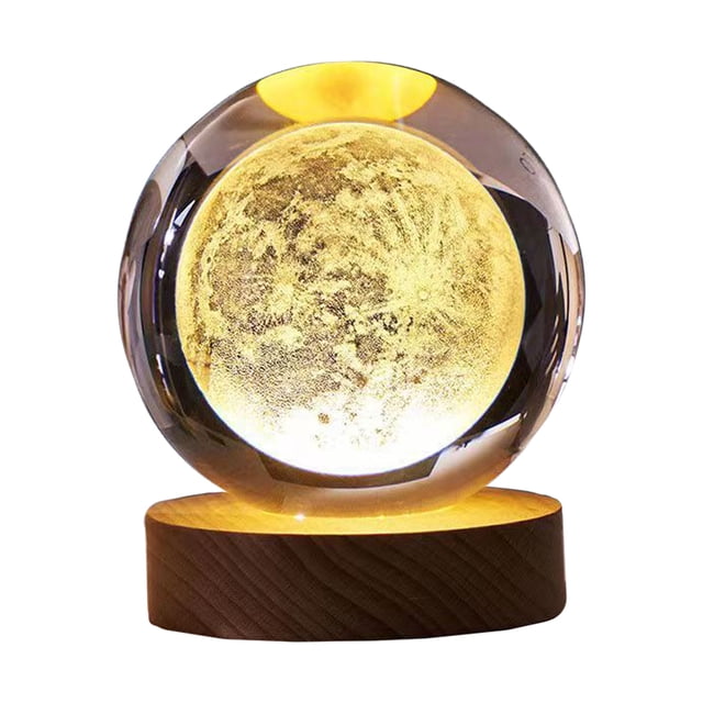 yeacher Luminous Crystal Moon Lamp with 7-Color Changing LED, USB Rechargeable Night Light for Kids, Home Decor, and Gift Ideas, 80mm Crystal Ball on Wooden Base
