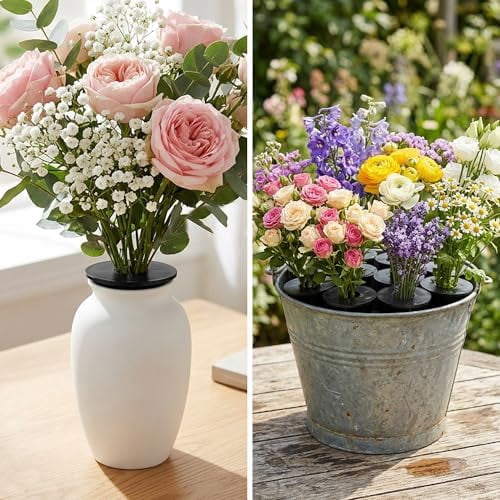 12 Pcs Memorial Artificial Flower Holder, Patio Garden Floral Ground Spikes, Cemetery Flower Container Stakes for Outdoor Yard Grave Faux Flowers Indoor Window Box Planter Pot (Black)