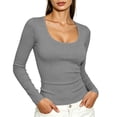 thumbnail image 3 of SuTry Womens Scoop Neck Top Long Sleeve Ribbed Knit Slim Fit Stretch Fabric Basic Tee Shirt Casual Everyday Wardrobe Staple, 3 of 7