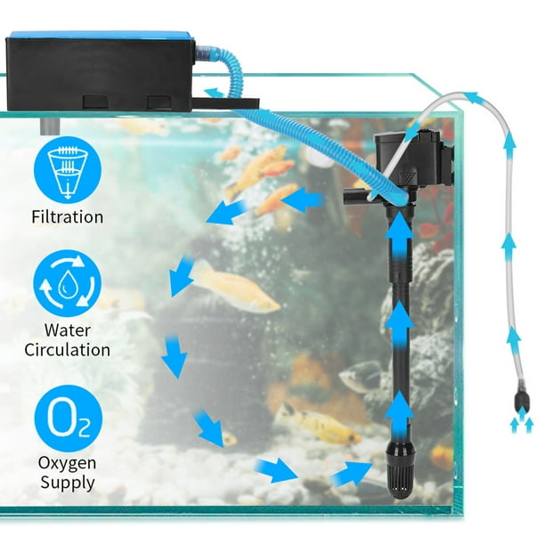 Flmtop 1Set Fish Tank Pump Three-in-one Versatile Long Lifespan Aquarium  3-in-1 Upper Filter Pump Fish Supplies 