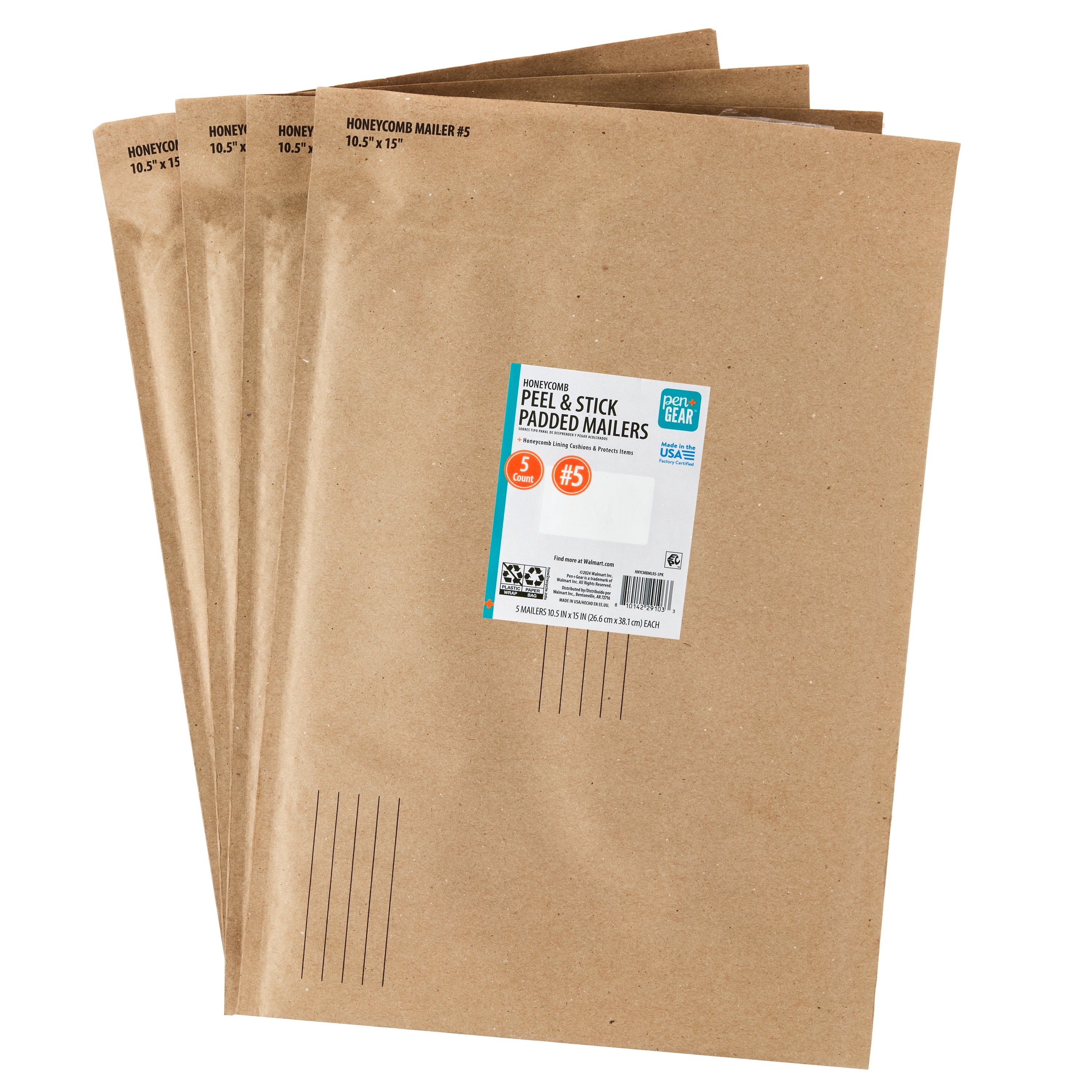 (2 pack) Pen+Gear Self-Seal Honeycomb Padded Mailers, 10.5" x 15", 5 Count