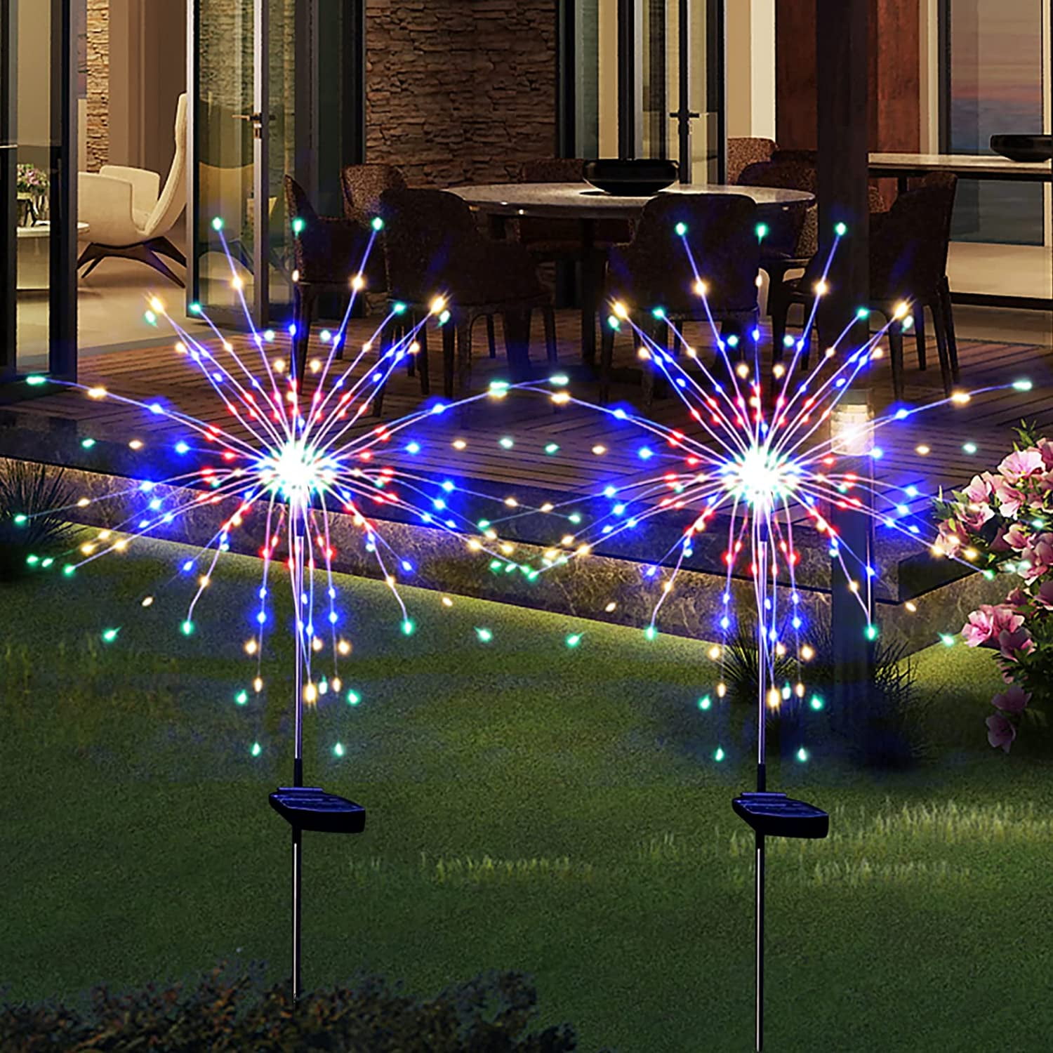 120 Led Solar Powered Firework Starburst Light Garden Plant Path Lamp Warm White 