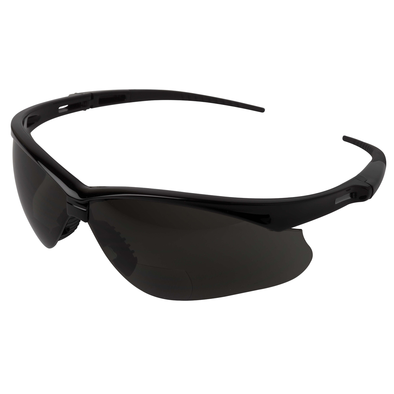 Jackson Nemesis Bifocal Safety Glasses - Black Frame 2.5 Smoke Lens, Neck Cord, and Lens Cleaning Bag