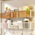 thumbnail image 4 of Wall Mount Storage Basket,Metal Grid Hanging Shelf with Bottom Hooks for Office Kitchen Entryway,White, 4 of 6