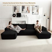 Kelyda 130'' Boneless Sectional Couch, Modern Chenille U Shaped Modular Cloud for Living Room Black