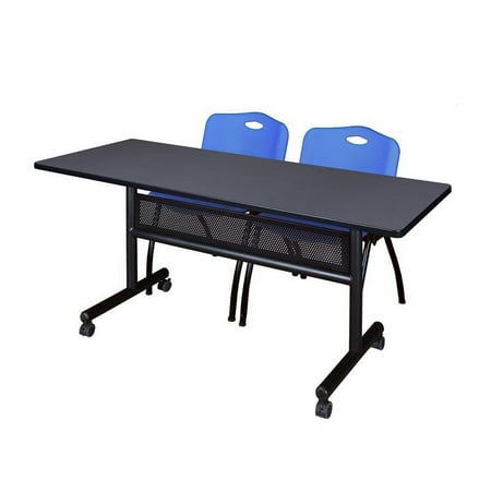 UPC: 0192357009482 | 60  x 24  Flip Top Mobile Training Table w/ Divider- Grey & 2 Stack Chairs