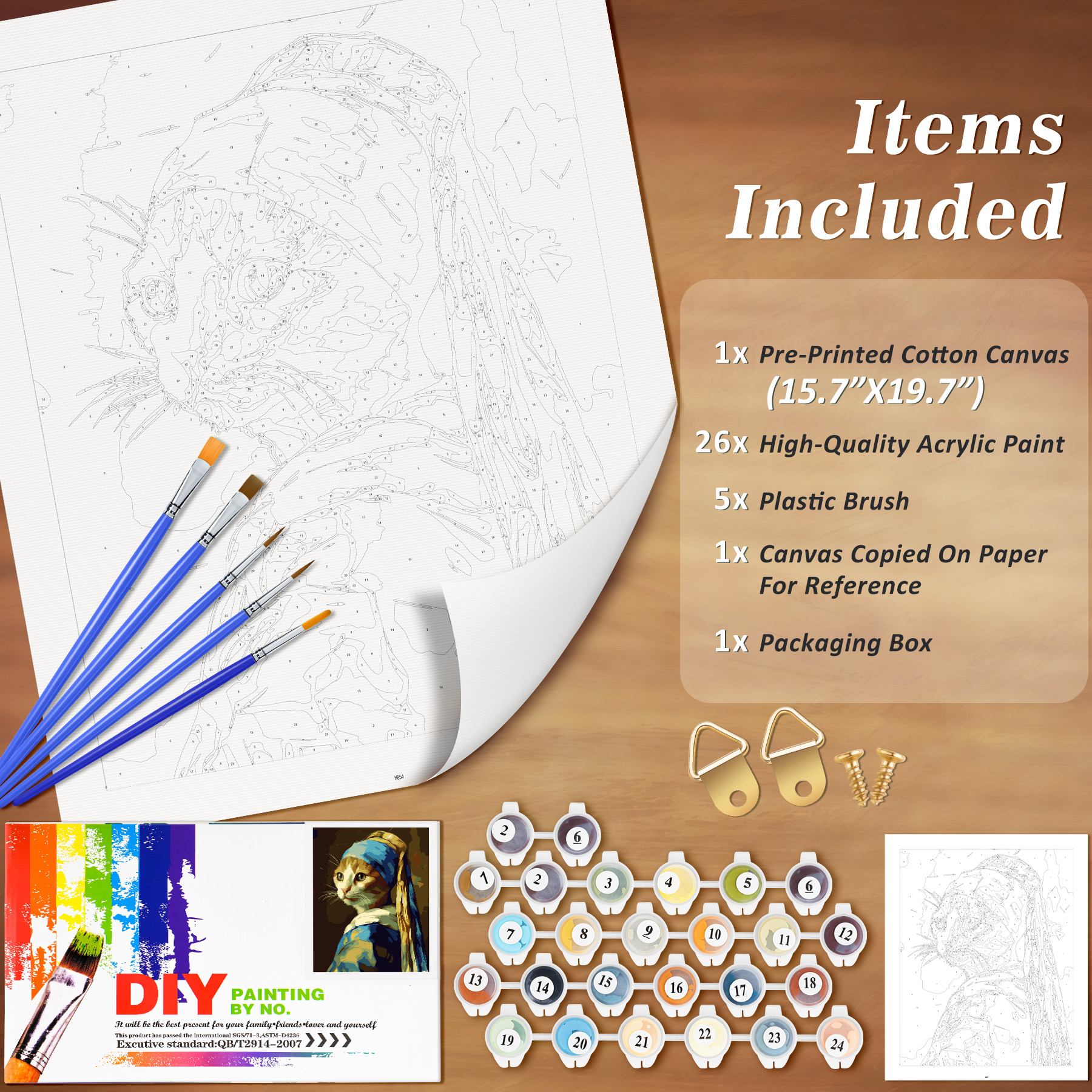 NiArt Paint by Numbers Kit 16"x20" Pearl-Earring Cat photo 2