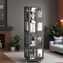 YINGYING Rotating Bookshelf, 360 Display Spinning Bookshelf Tower, 4-Tier Floor Standing Bookcase Storage Rack, Small Corner Bookshelf for Living Room,