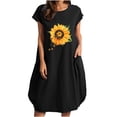 thumbnail image 1 of Pompotops Mode Femmes Décontracté Col Rond Imprimé Tournesol Grande Taille Poche en Solde, 1 of 4