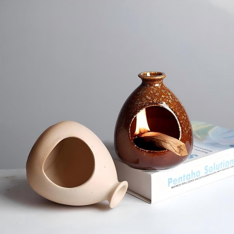 Drop Shape Palo Santo Holder - Ceramic Incense Burner with Ash Catcher, Wabi-Sabi Style Palo Santo Holder Stick Holder for Smudging, Meditation, Yoga & Minimalist Home Decor A1
