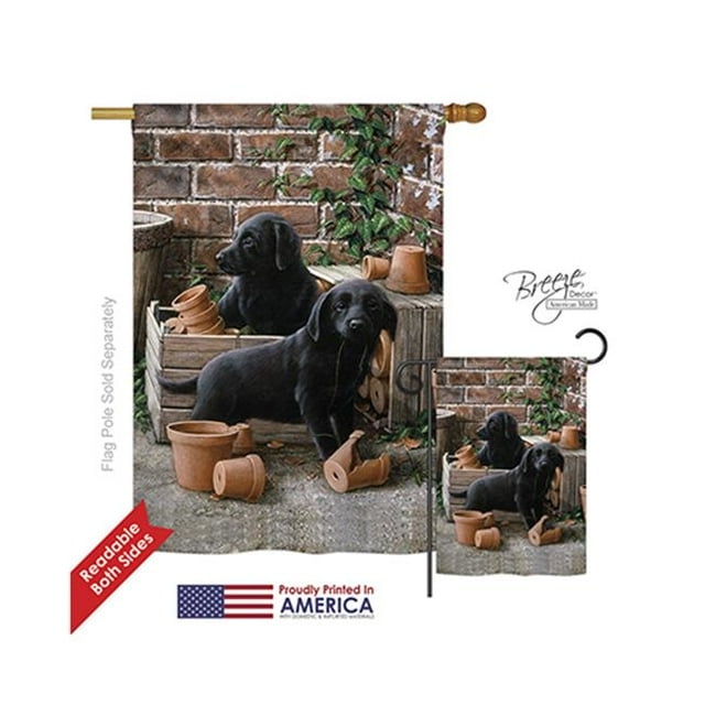 Breeze Decor 10007 Animaux de Compagnie Black Lab Pups Drapeau de Maison Impression Verticale Double Face - 28 x 40 Po.