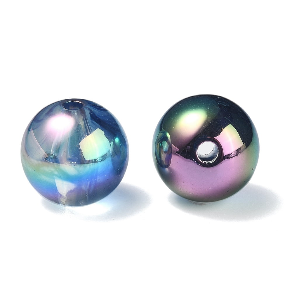 UV Plating Rainbow Iridescent Acrylic Beads Round Midnight Blue 15.5x15mm Hole: 2.7mm