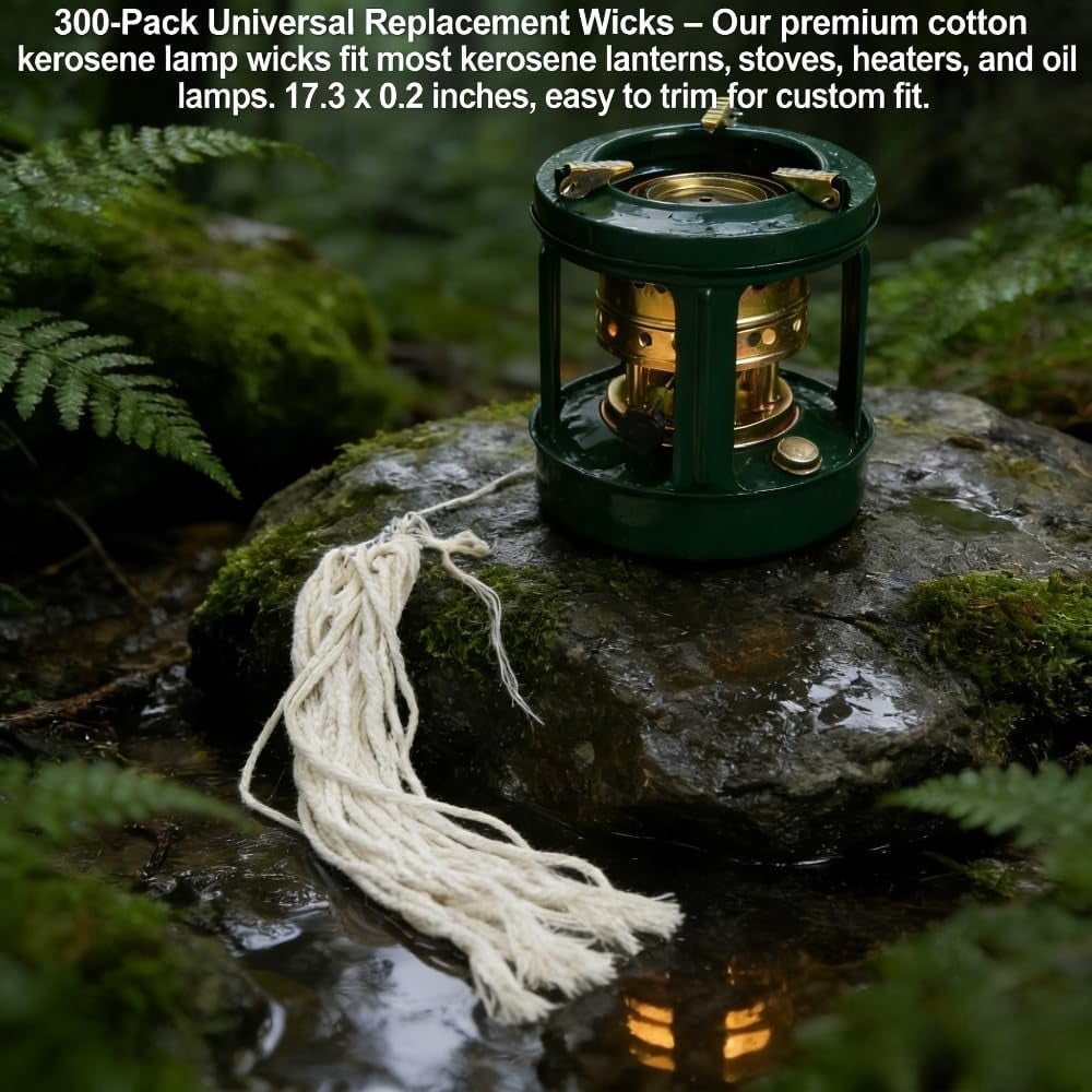 ABCISI Cotton Kerosene Stove Wicks - Universal Replacement Wick for Kerosene Lanterns, Heaters & Camping Stoves, Outdoor Stove Accessories | Mechas para Fogon de Keroseno (300 Pcs)