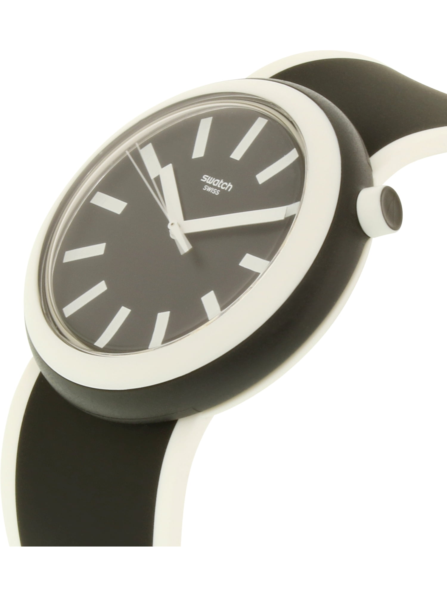 Swatch Black and White Burst Pattern Silicone Watch Swatch Watch Black and White Logo SKIN Swatch 42mm Larger  main image 2