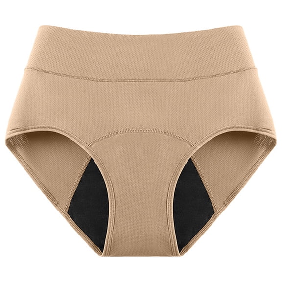 JUUNthy Womens Period Panties, Leakproof Full Coverage Stretch High-Rise Protective Briefs Underwear Beige 2XL