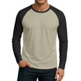 thumbnail image 2 of WTOBBY Men's Round Neck Color Block Raglan Long Sleeve T-Shirt Top Contrast Casual Shirt for Everyday Wear and Stylish Outfits,Beige L, 2 of 6