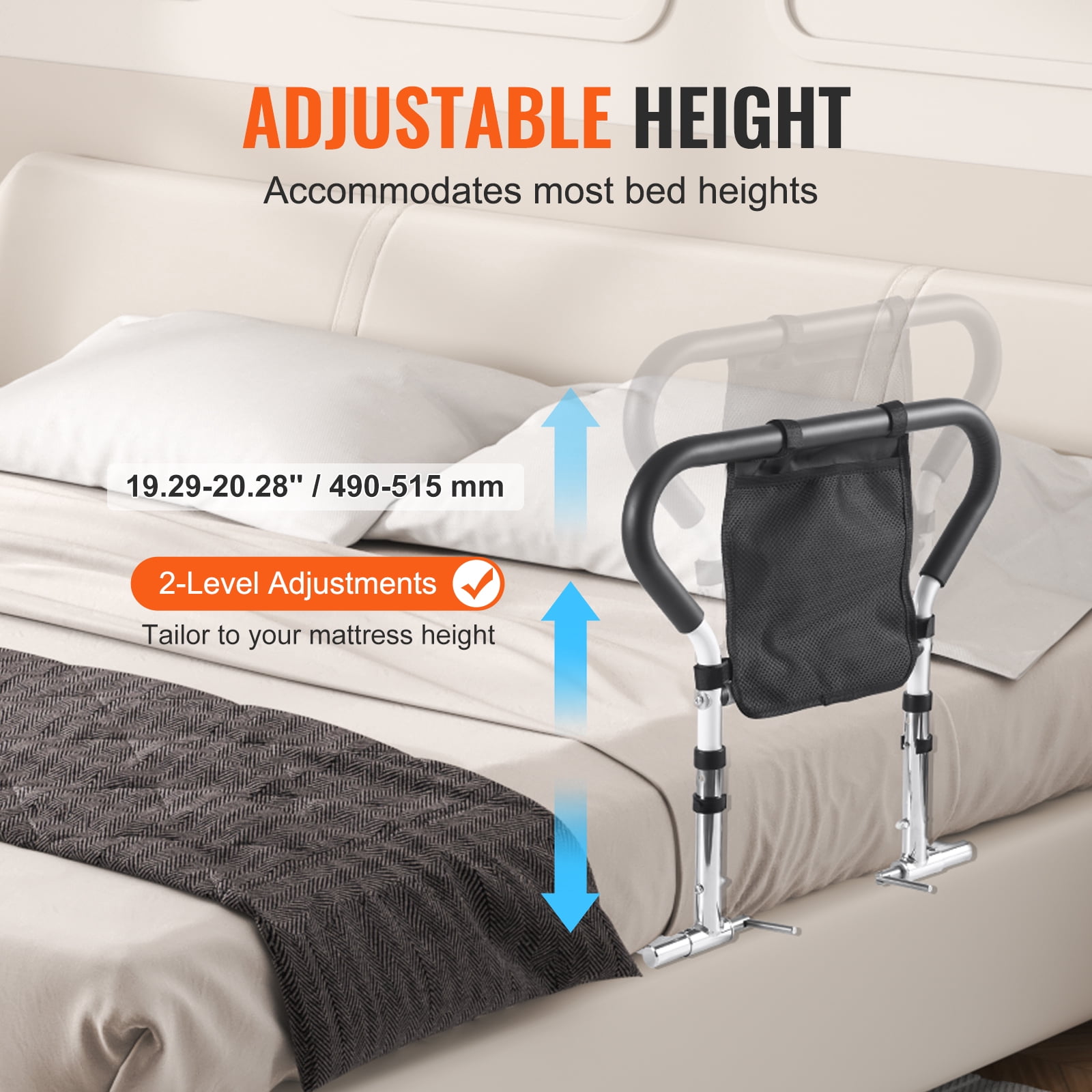 SKYSHALO Bed Rails for Elderly Adults Safety with Adjustable Heights Storage Pocket Assist Support Side Railings