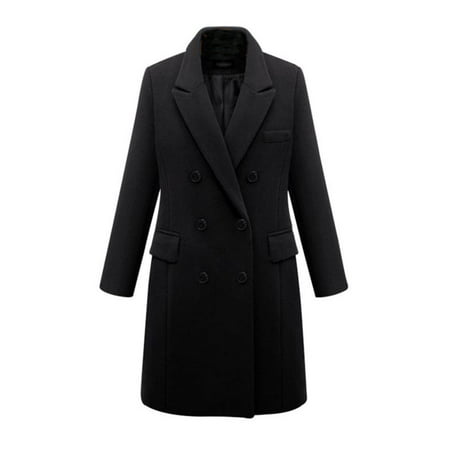 Winter Womens Plus Size Wool Lapel Long Coat Trench Parka Jacket Overcoat