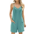 thumbnail image 1 of AherBiu Boho Short Jumpsuits for Women Sleeveless V Neck Wide Leg Comfy Summer Rompers with Pockets, 1 of 5