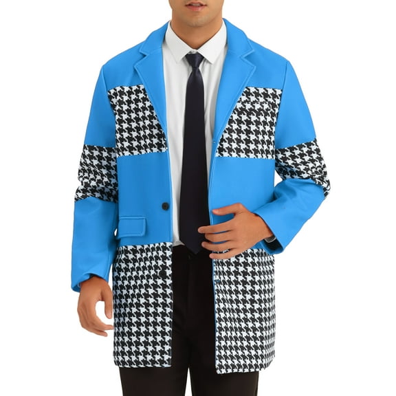Lars Amadeus Houndstooth Overcoat for Men's Single Breasted Color Block Patchwork Long Coat