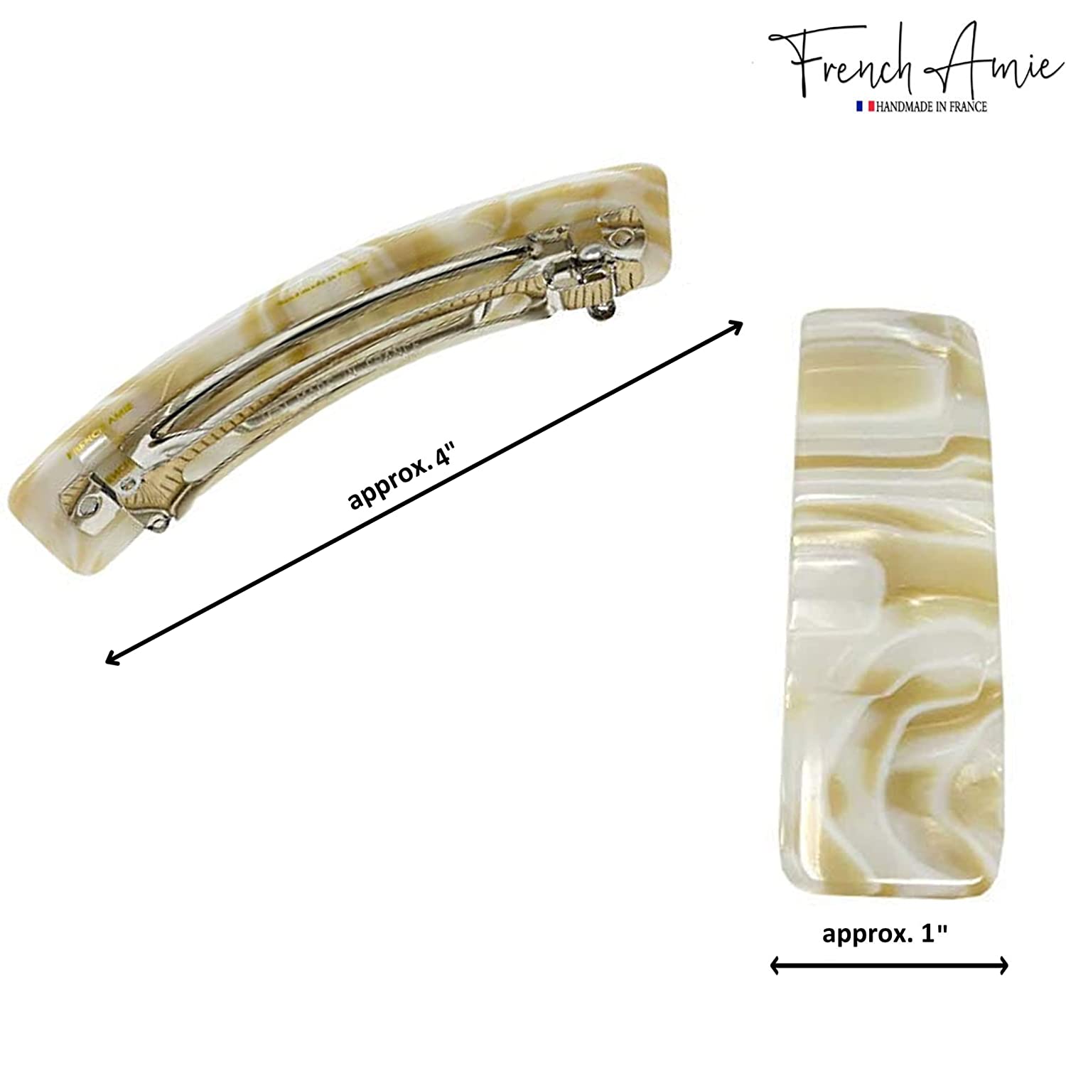 French Amie Long Rectangle Cream Ivory Celluloid Large Hair Clip Barrete