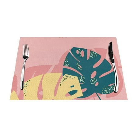 

YFYANG Washable Heat-Resistant Placemats 70% PVC/30% Polyester Pink Tropical Foliage Kitchen Table Mat 12 x 18 6 Pcs