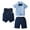 Blue, variant on Zanarzt Toddler Boy Dress Outfit Summer Boys Summer Suits Short Sleeve Wedding Outfits 4Pcs Graduation Dress Vest Shirt Bowtie Shorts Set Blue,1-2 Years