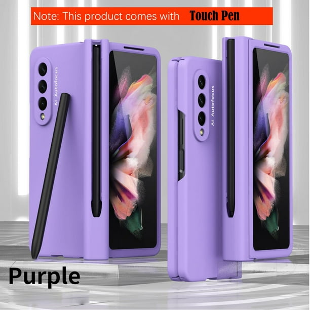Para Samsung Galaxy Z Fold 3 Funda con bisagra con soporte para ranura para bolígrafo para Samsung Z Fold 4 3 2 5G Funda con bisagra con película de vidrio para pantalla frontal Tan Jianjun unisex